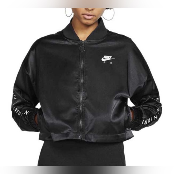 Nike Jackets & Blazers - Nike Air Womens Black Satin Crop Zip Up Active Track Jacket NWOT Size Small